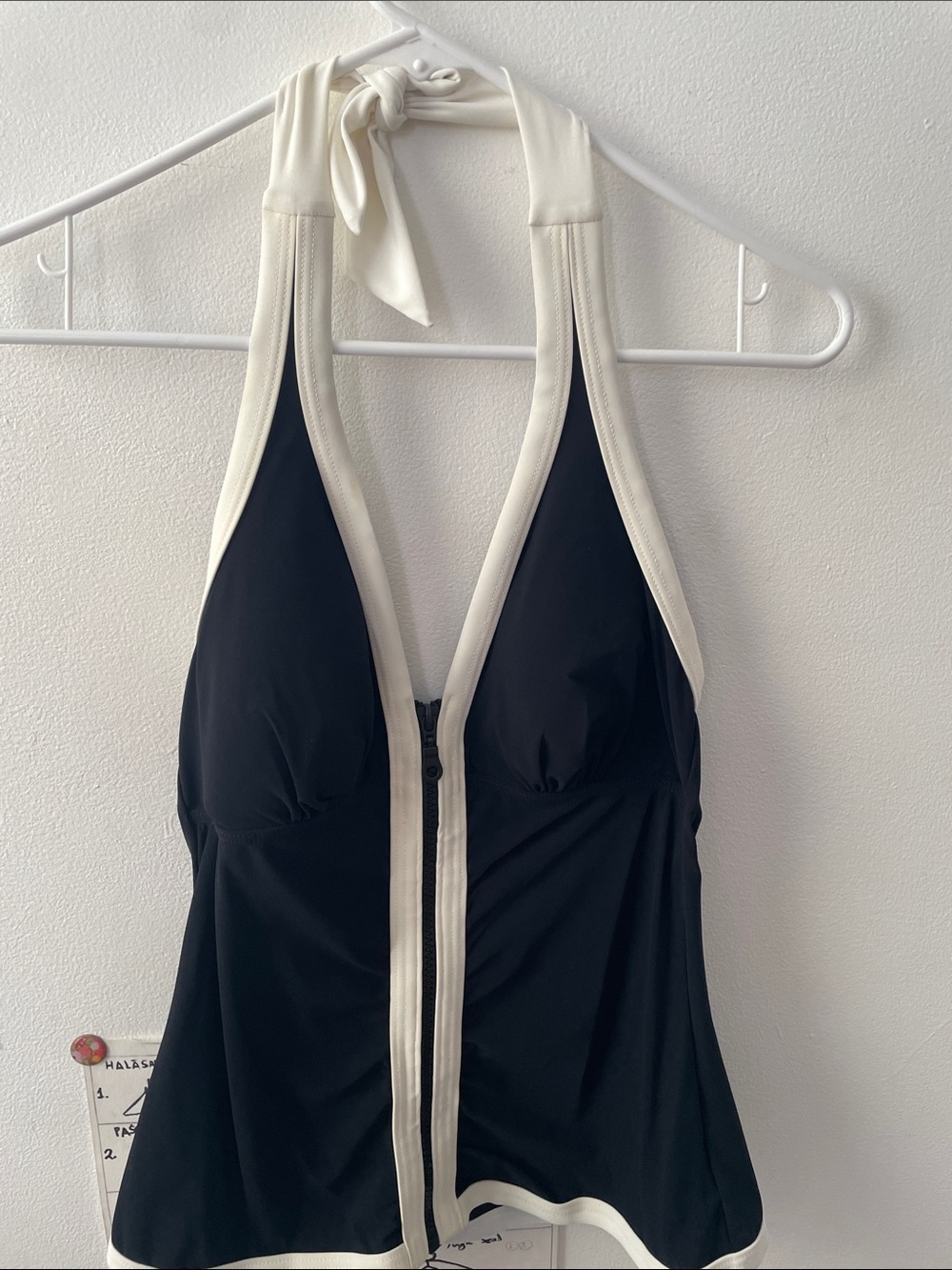 Profile By Gottex Black and White Halter Zip-Front Swim Top NEW